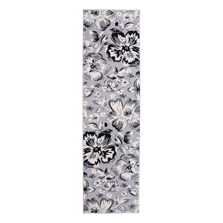 World Rug Gallery Modern Floral Runner Rug 2' x 7'2'' Gray Runner Rug 9098GRAY2X7